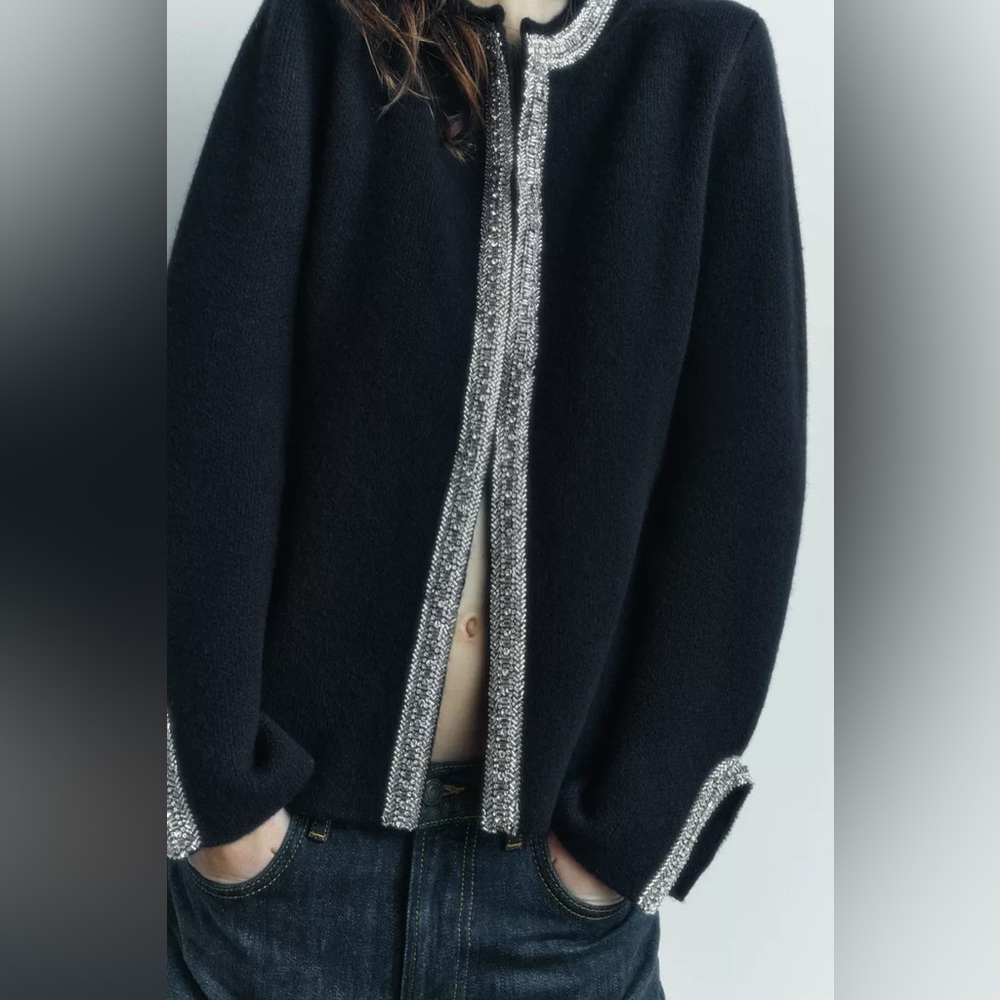 NWT Zara Jacket | ZARA 100% WOOL BEADED CARDIGAN/ JACKET (Size: M) - Picture 12 of 16